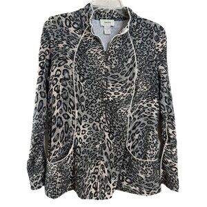 Neiman Marcus Large Cheetah Animal Print Zip Up Jacket Lined Athleisure EUC